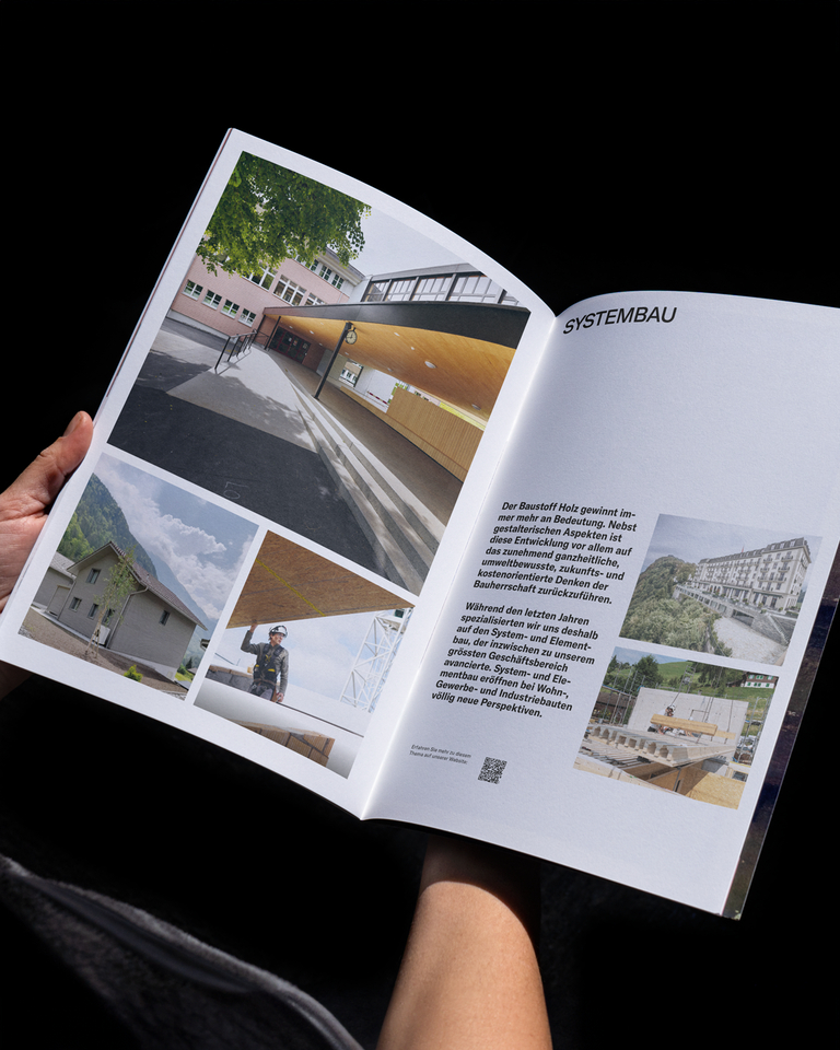 A4 Imagebroschure Amstutz Holzbau Kampagnedesign HI Schweiz hochformat